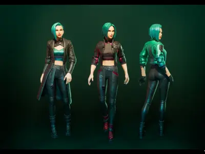 Stylized Cyberpunk Girl Low-poly 3D model