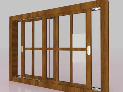 windows wooden sliding door with glass panels Free 3D model