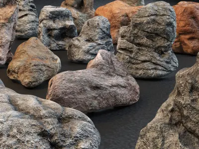 Stone Rocks Boulders  - 50 hand-crafted Stone - LOD game ready Low-poly 3D model