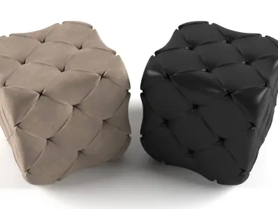 Capitone Pouf white brown fabric and black leather 3D model