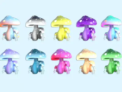 10 Fantasy Mushroom A Collection - Scene Backdrop Design 3D Model Pack