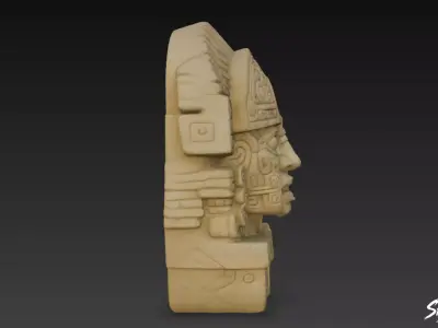 Aztec Stone Head of Quetzalcoatl Low-poly 3D model