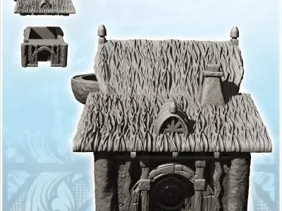 Traditional hut with thatched roof and rounded balcony 3 - Medie 3D print model