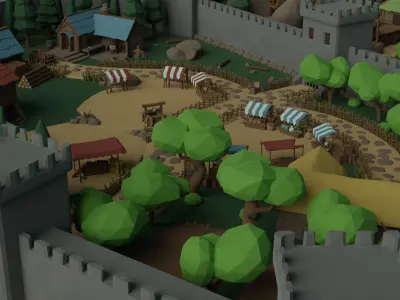 Cartoon Polygonal Fantasy Castle Low-poly 3D model