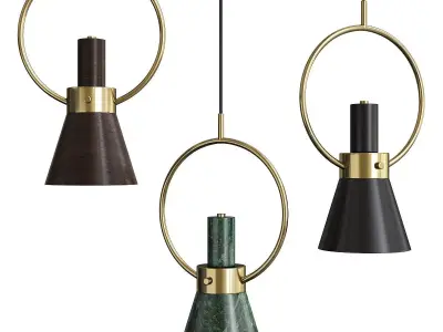 HENNAN three pendant lights with marble and gold accents Low-poly 3D model