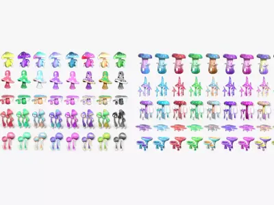 100 Fantasy Mushrooms Super Collection - Scene Backdrop Design 3D Model Pack