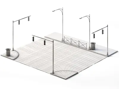 T Crossing Set 14m x 14m Low-poly 3D model