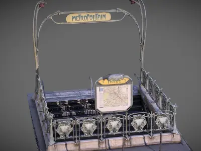 Art Nouveau Subway Entrance Paris Low-poly 3D model