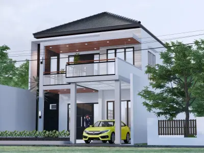 Architecture Minimalist Modern 2 Floor House full Interior  3D model