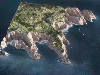 Beach and Cliff Terrain 2x2km 3D model