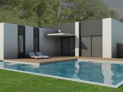 modern house  with swimming pool Low-poly 3D model
