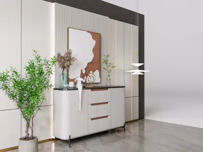 Sideboard with wall panel and flooring 19 3D model