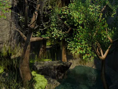 Game Ready Forest Map with LakesPonds and 4 Connected Sectors Low-poly 3D model