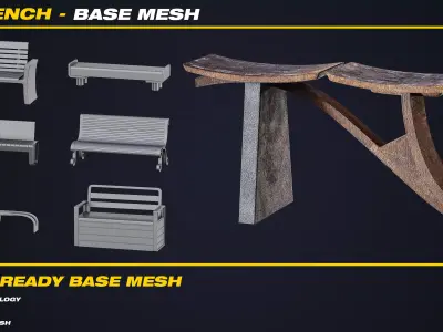 30 Bench Base Mesh - VOL 03 - Game Ready  Low-poly 3D model