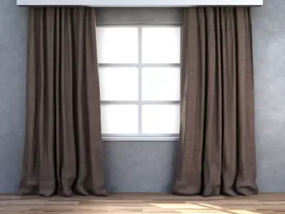Curtain empty room with and wooden floor 3D model