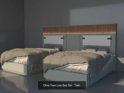 Olive Twin Line Bed Set 3D Model Pack