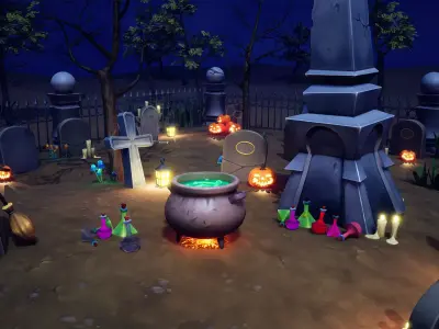 Cartoon Graveyard Props Low-poly 3D model