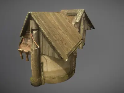 Scanned photorealistic old water well Low-poly 3D model