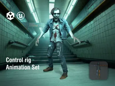 Zombie Commuter in Torn Clothes Low-poly 3D model