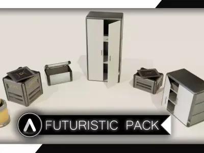 Futuristic interiors pack  Low-poly 3D model