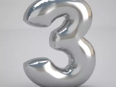 3 Number Balloon Silver 3D model