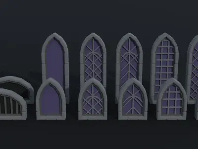 Cartoon medieval doors and windows Polygonal Style Low-poly 3D model