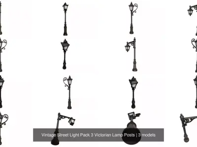 Vintage Street Light Pack 3 Victorian Lamp Posts
