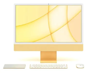Apple iMac 24 inch 2021 Yellow Keyboard Mouse Trackpad Low-poly 3D model