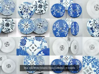 Blue and White Ceramic Disks Collection 3D Model Pack