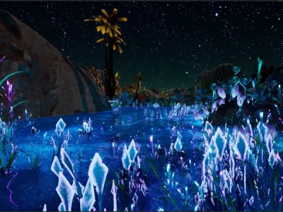 Alien Planet Fantasy Environment - Grassland Plants Low-poly 3D model