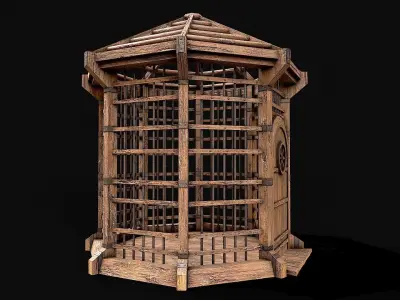 Medieval Wooden Cage 4 Low-poly 3D model