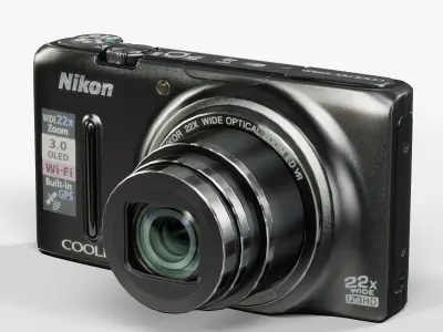 Nikon Coolpix S9500 compact digital camera Low-poly 3D model