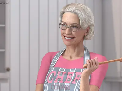  Elderly Female Chef with Apron Rigged for Maya 