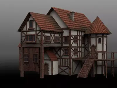 Stylised Water Mill  Low-poly 3D model