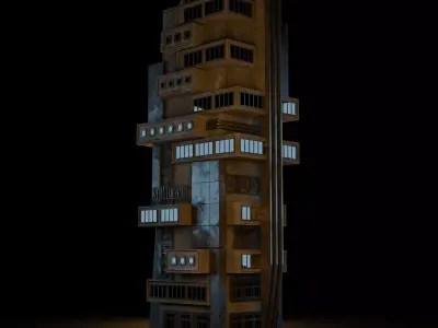 DYSTOPIAN BRUTALIST BUILDING SCIFI 05 Low-poly 3D model