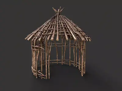 Primitive Wood Stick Jungle Shelter 4 Low-poly 3D model
