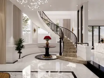 Interior elegant living room with staircase 3D model