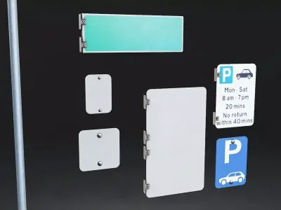 Modular Street and Parking Sign Pack Low-poly 3D model