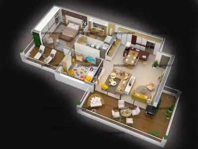 3d floor plan detailled modern 3D model