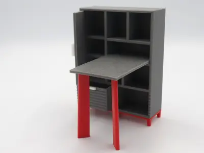 Big desk cabinet with drawers door and shelves  3D print model