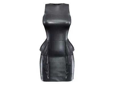 Leather Sleeveless Bodycon Dress With Side Skirt Frills Low-poly 3D model