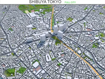 Shibuya Tokyo 10km Low-poly 3D model