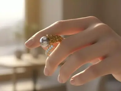 Pearl Bypass Ring jewelry 3D model - for Her 3D print model