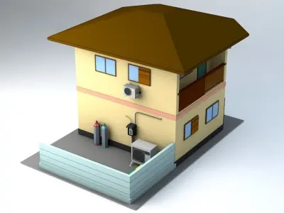 Japanese Suburban Rural House 1 Game Ready Low-poly 3D model