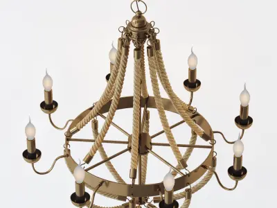 Chandelier Rattan Chandelier Metall 8 Loft Rope Light 3D model