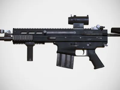 FN SCAR - H - QCB - With Attachments - Highly Detailed - PBR Low-poly 3D model