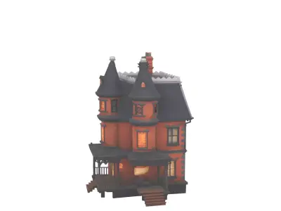 Intricate 3D Haunted House Model with Turrets 3D model