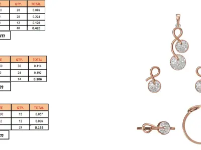 Light Minimalist Diamond Ring Earrings Pendant Set 3D print model 4