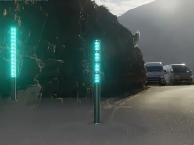 Low-Poly Moss Green Light Column 15 - Street Light Set-9 Low-poly 3D model