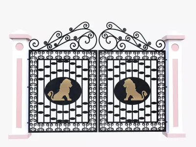 Ornamental Iron Entrance Gate with Lion Motifs 3D Model Low-poly 3D model